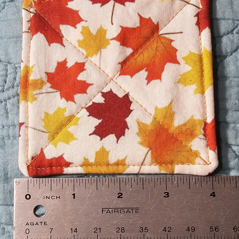 Handmade Cotton Fall Themed Maple Leaves Washable 6 Coasters - Picture 7 of 11